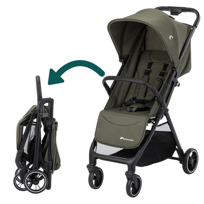 Bebeconfort Azur, compacte kinderwagen, 0-3 jaar (15 kg), automatisch inklapbaar met één hand, ruime boodschappenmand, mineraalgroen