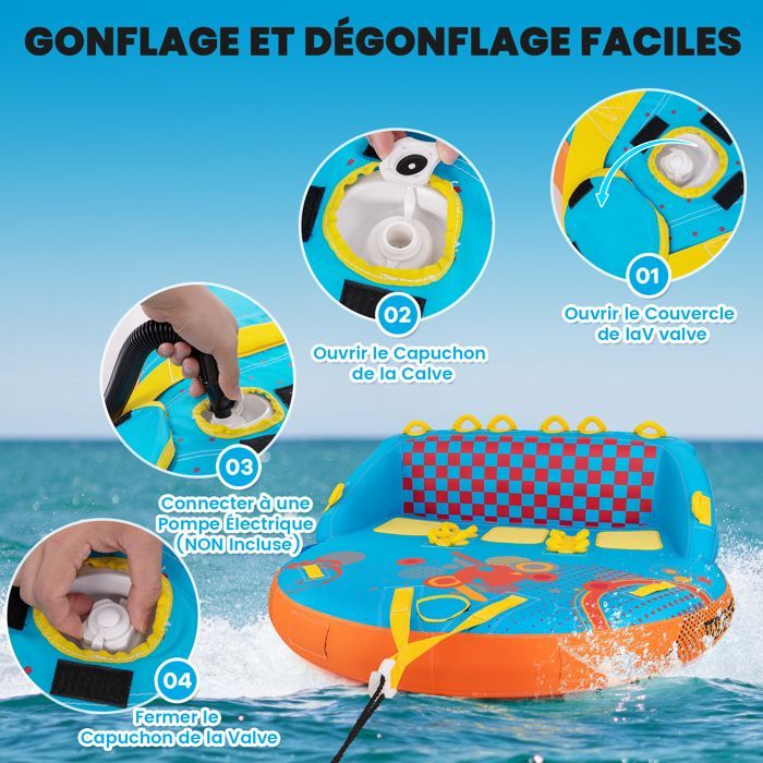 GYMAX Towable Pool Tube for 1-3 Persons, 2 Towing Points, Nylon Cover, for Boating and Water Sports