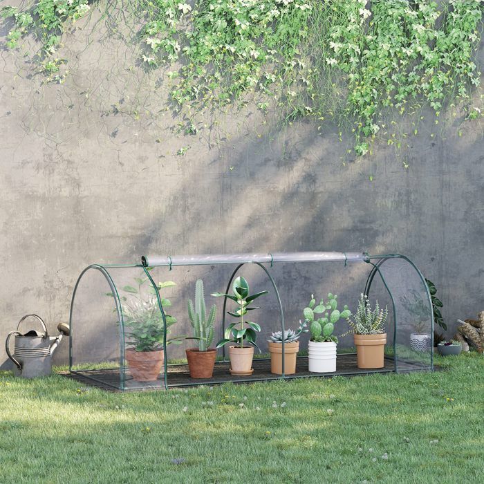 Serre de jardin tunnel - serre à tomates - Outsunny - grande porte zippée bâche plastique transparent - métal - 2,5x1x0,8m - vert