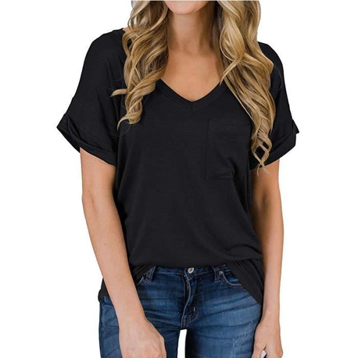 Camiseta de manga corta extragrande a rayas con cuello en V para mujer, algodón suave y cómodo, puños con bucles, LEOCLOTHO
