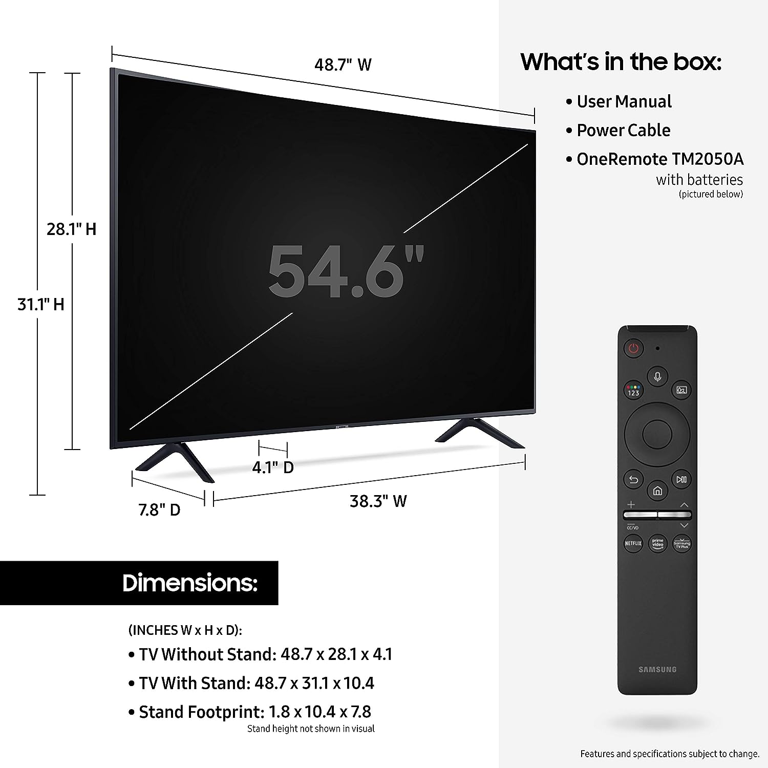 SAMSUNG 55palcová zakřivená UHD řada TU-8300 – 4K UHD HDR chytrá televize s vestavěnou Alexou (UN55TU8300FXZA, model 2020), CHŘÍMO ČERNÁ