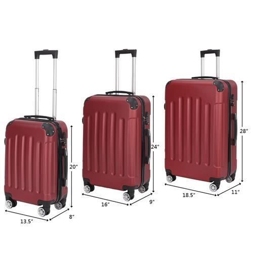Juego de 3 maletas rígidas - 4 ruedas giratorias de 360° - Con cerradura de combinación - 20/24/28