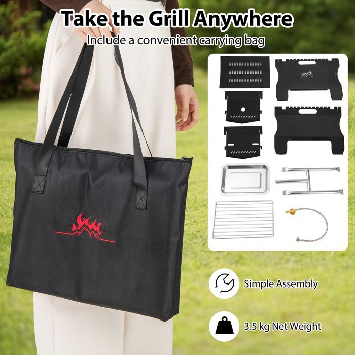 2-in-1 COSTWAY Portable Countertop Barbecue, Dual Fuel (Butane Gas, Charcoal), Stainless Steel Grill, Carrying Bag