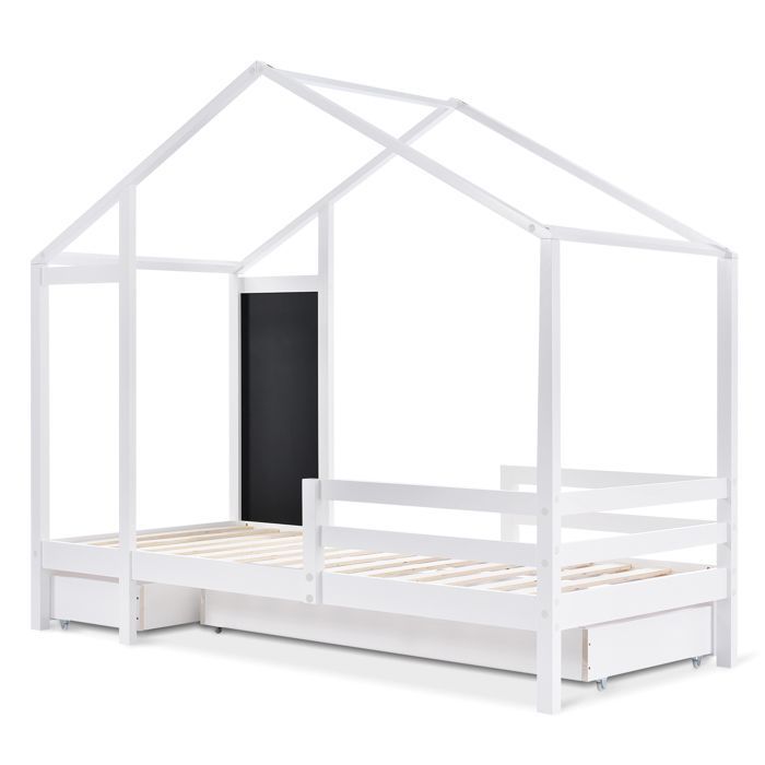 Letto a castello per bambini 90x200cm - MODERNLUXE - Bianco - Con lavagna e 2 cassetti