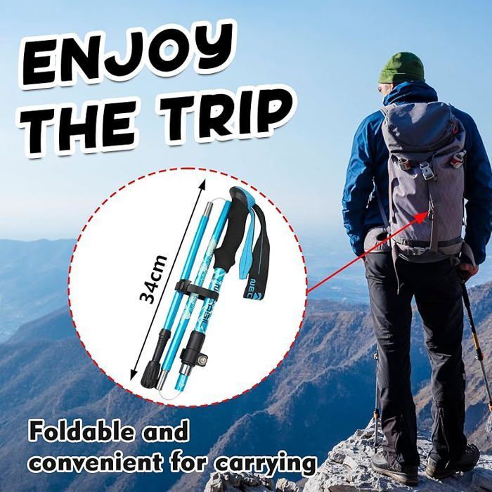 Bastone da passeggio pieghevole, bastoncini da trekking, bastoncini da nordic walking per trekking e sci, blu