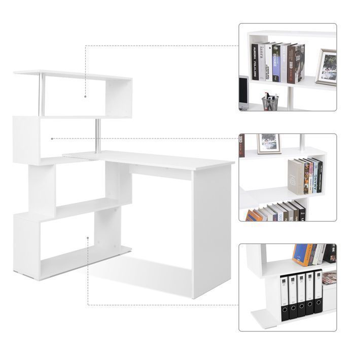 Mondeer Contemporary 4-Tier Computer Desk with Multi-Storage Shelf, White