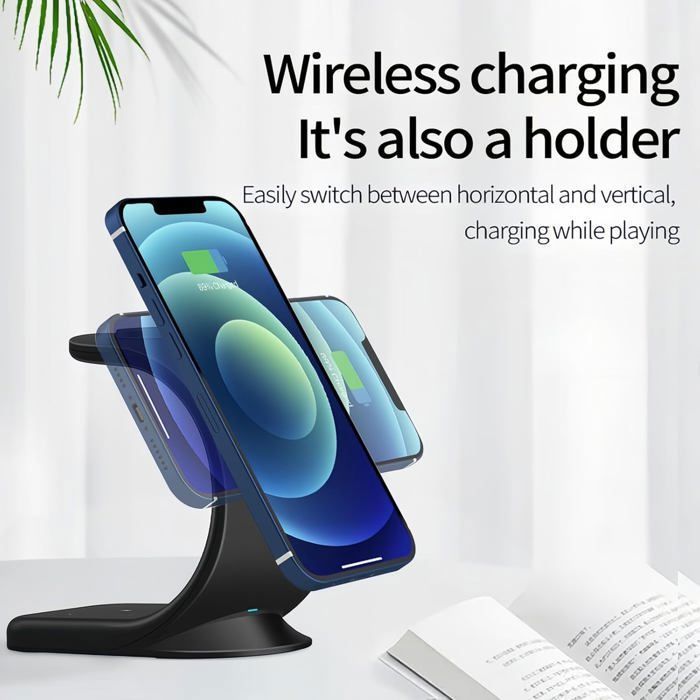 Magnetisch laadstation compatibel met iPhone, Apple Watch en AirPods - 3-in-1 laadstation - 18W snel draadloos - Zwart label