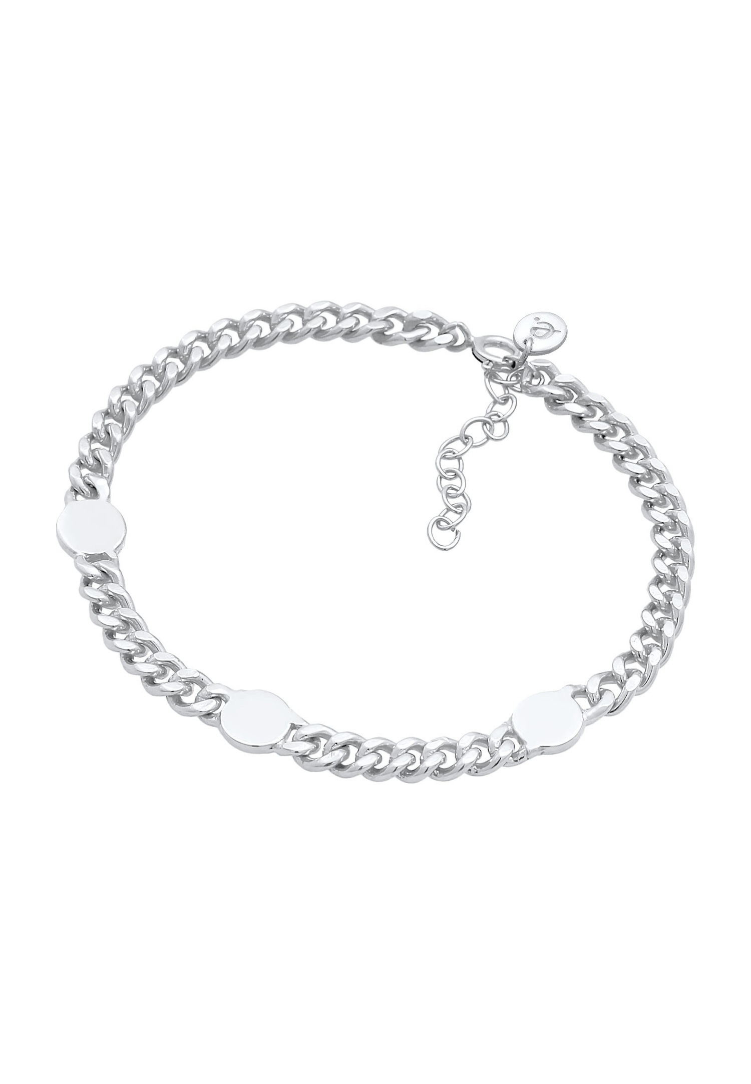 Elli PREMIUM Chaîne pour dames en forme de disque à plaque pleine réglable en argent sterling 925
