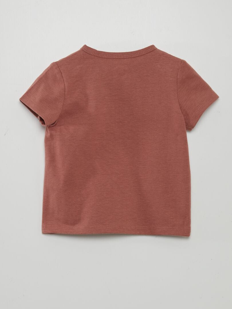 Effen T-shirt met knoopsluiting in de nek - ROZE