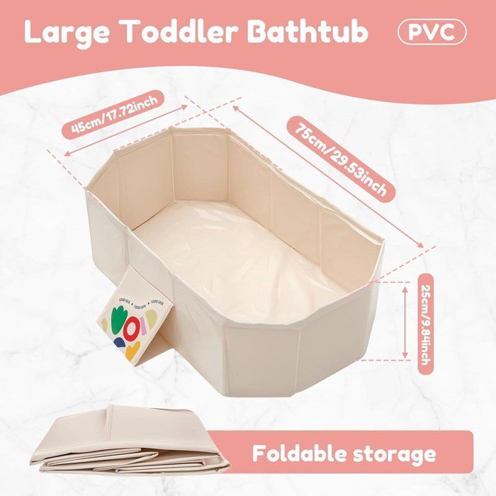 Bañera plegable para bebés con tapón de drenaje - 75 x 45 x 25 cm - Bañera portátil para niños - Fácil de guardar -