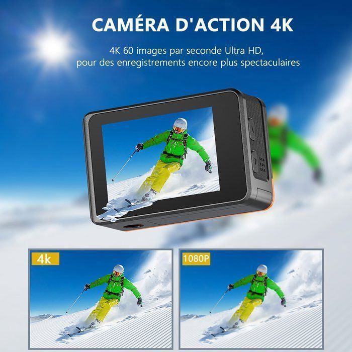 Action camera, 4K a 60 fps, impermeabile, Wi-Fi, touchscreen, slot per scheda SD da 128 GB, obiettivo ultra grandangolare da 170°, stabilizzazione EIS, telemetria fino a 30 m, controllo remoto a 2,4 GHz, Sony 386 nera