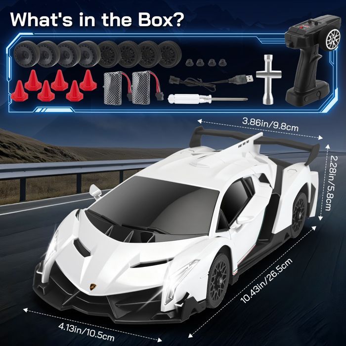 Lamborghini RC-auto, 1:18 4WD RC-driftauto met LED-verlichting, snelheid 20 km/u, speelgoedraceauto, cadeau