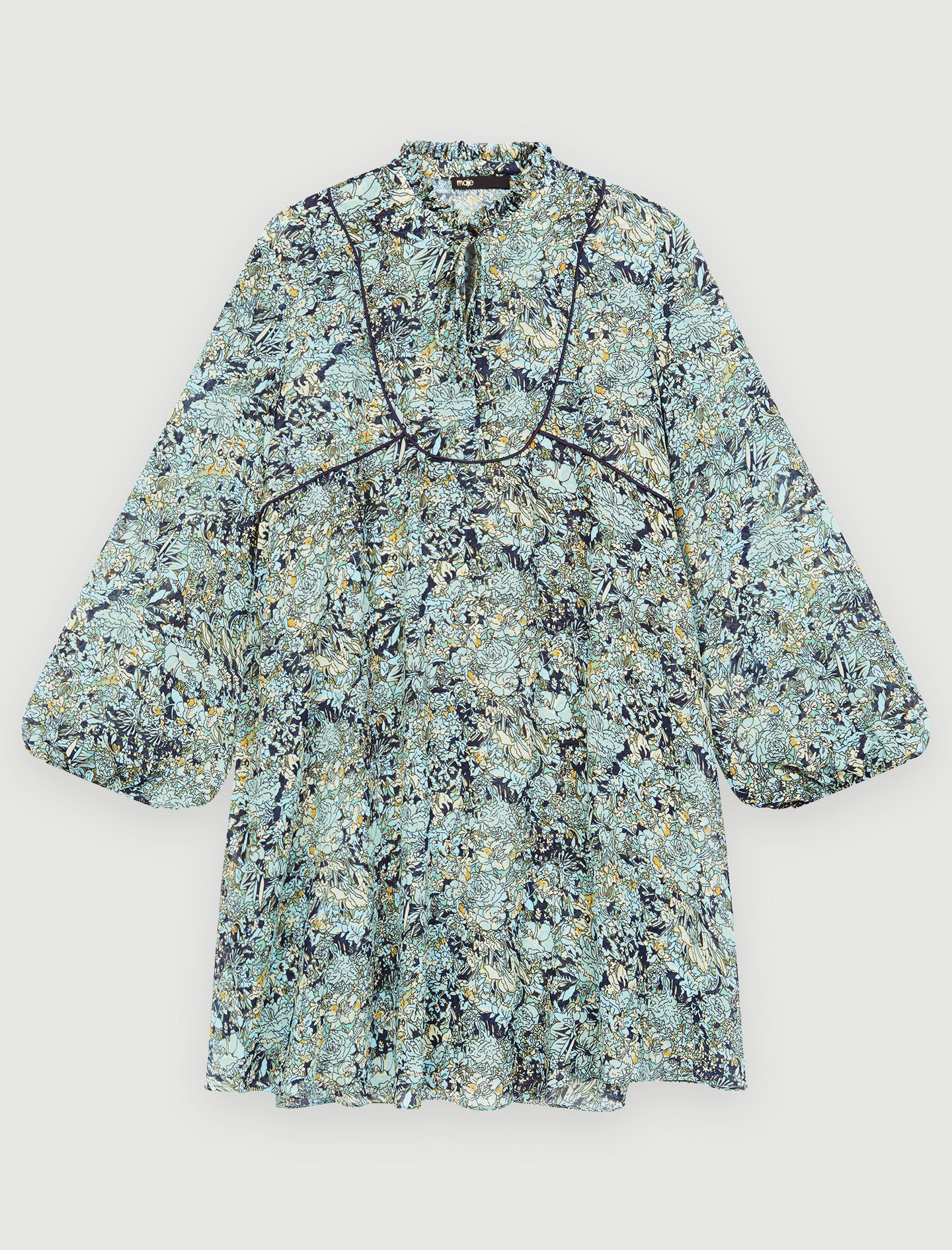 Bedrukte mousseline jurk - Bouquet Celadon