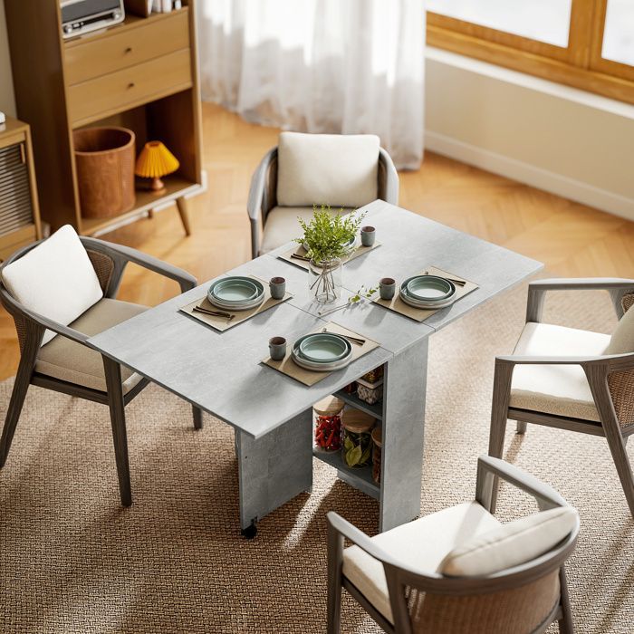 Table pliante - HOMCOM - cuisine salle à manger amovible sur roulettes 2 étagères intégrées - bois - 75x140x74cm - gris
