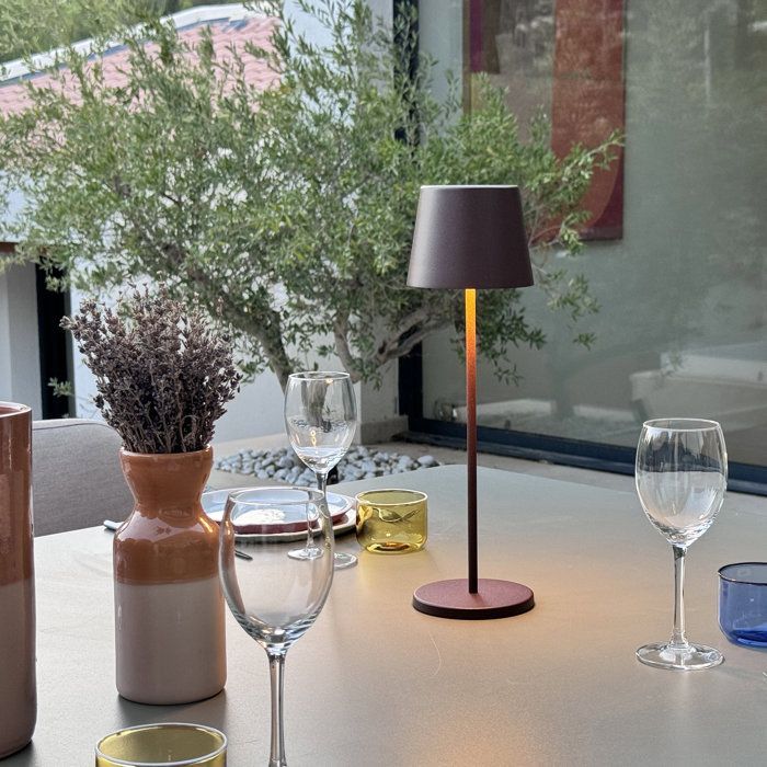 Lampada da tavolo wireless - LUMISKY - KELLY VINTAGE - Alluminio marrone - LED bianco dimmerabile - Ricaricabile - H38 cm