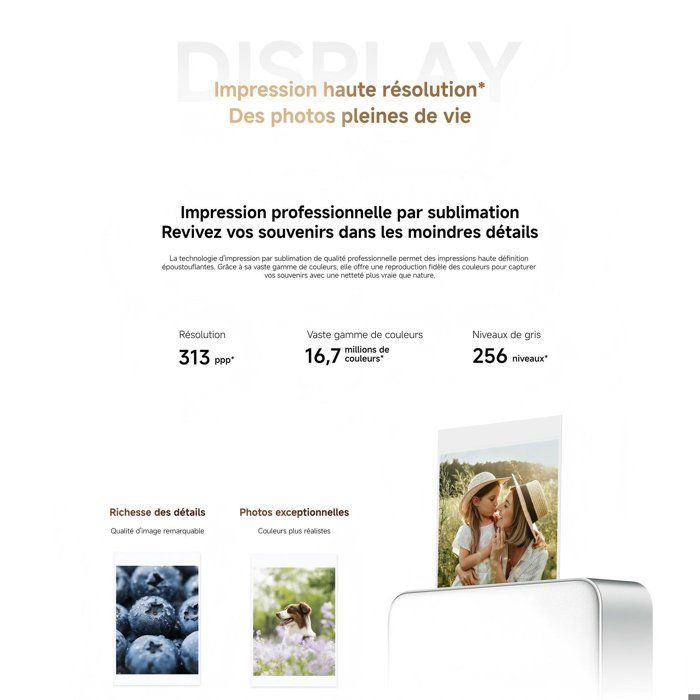 Xiaomi Portable Photo Printer Pro blanche - Impression Haute résolution et Rapide - Connexion Bluetooth Multi-utilisateur - 880 mAh