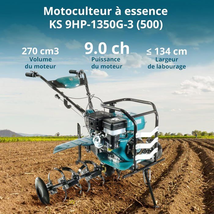 Motoculteur - TM Könner & Söhnen - KS 9HP-1350G-3 - Moteur 9 CV - Largeur de travail 134 cm - Profondeur 35 cm