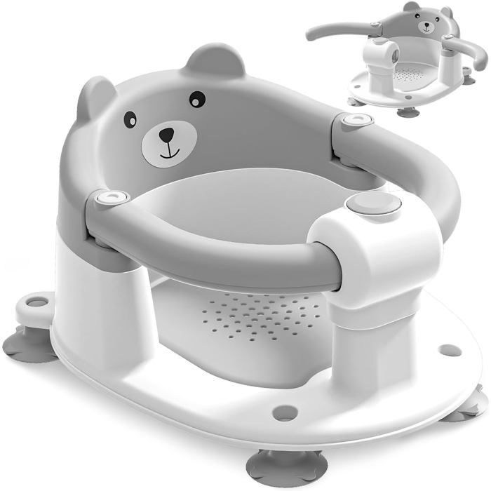 Babybadzitje (6 maanden+), 4 zuignappen + kussen, antislip, grijs, douche/bad. Label