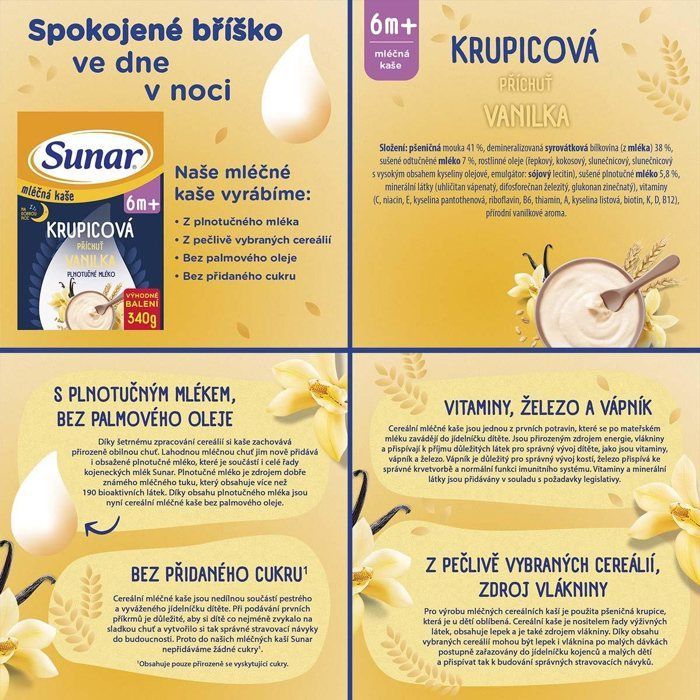 Sunar milk porridge XXL mixed flavours 6m , 6×340 g