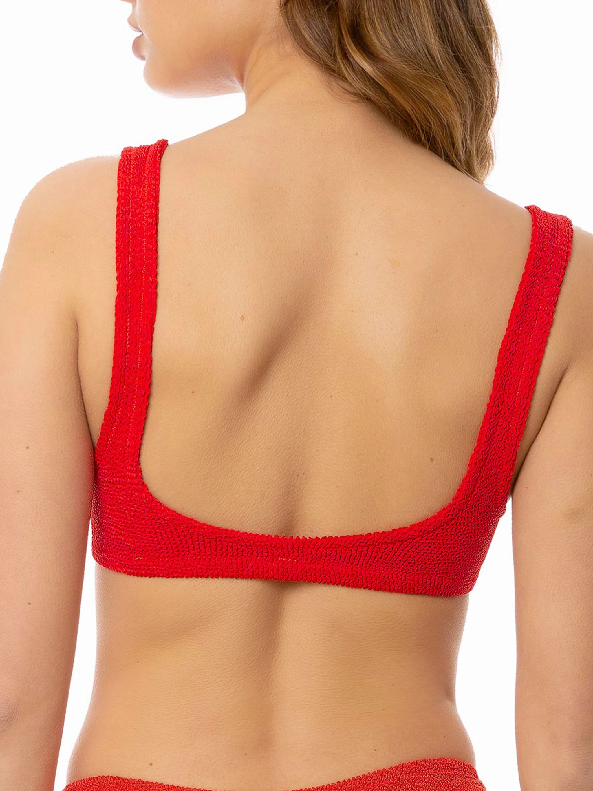roter Crinkle-Bralette-Badeanzug für Damen
