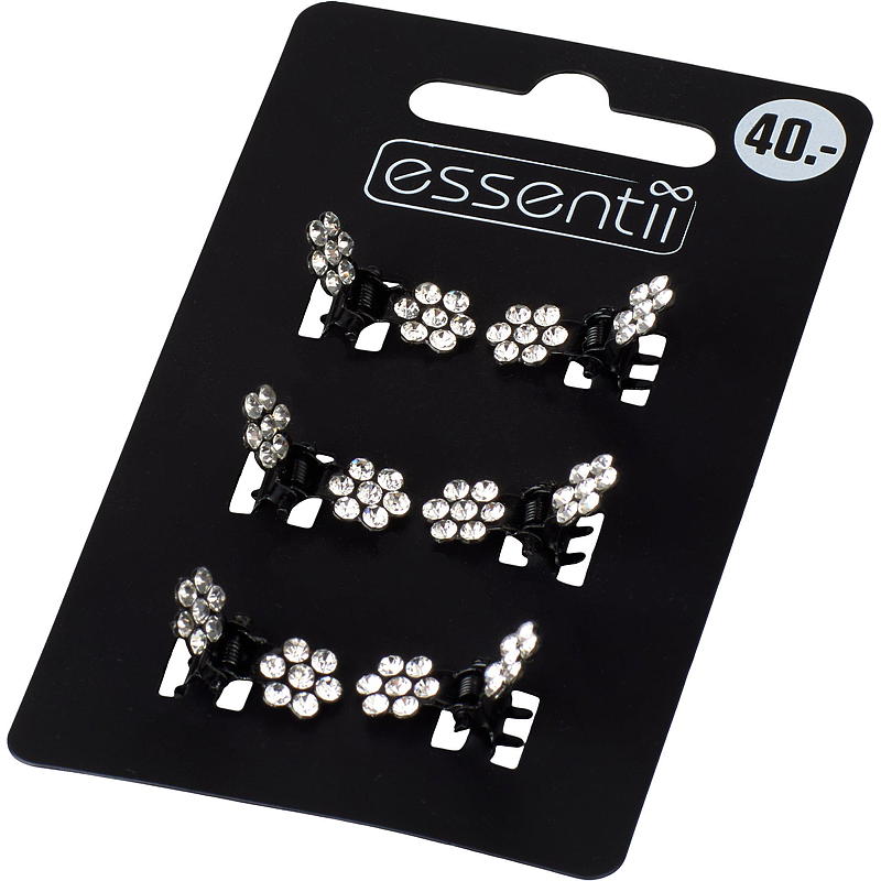 Essentii Hårlöss 6 st svarta med strass
