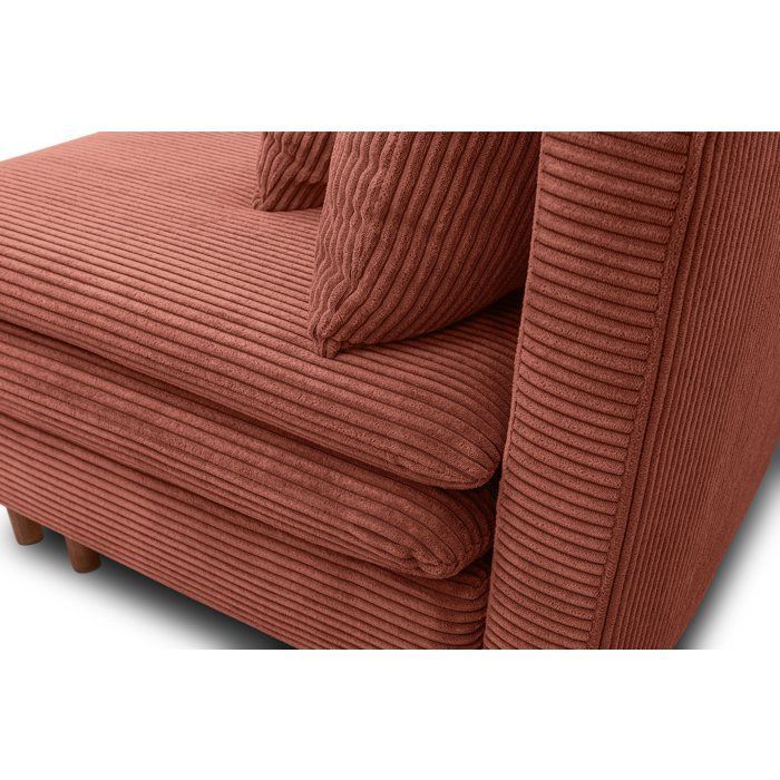 Sofá convertible de 3 plazas - MASSA - Tejido de pana color terracota - Patas de madera maciza - Ancho 195 x Alto 82 x Profundidad 86 cm