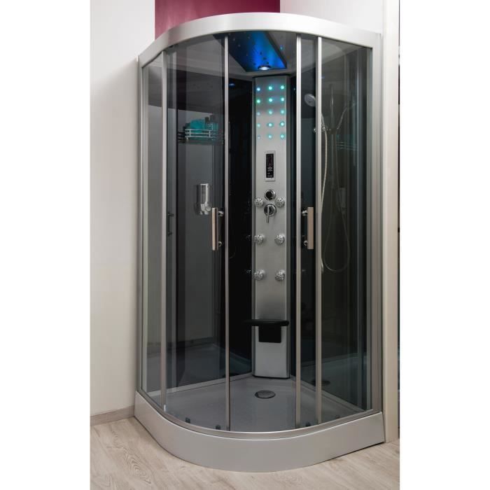 Cabina de ducha de hidromasaje SKADI ONDEE - 140x80cm - Perfiles de aluminio - Negro mate - Sin silicona