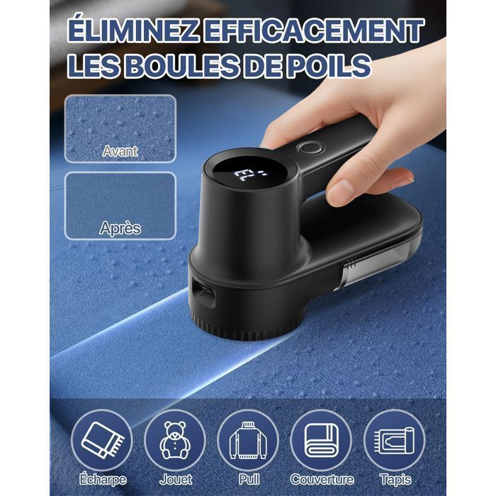 Homtronics Electric Lint Remover, Type-C, 3 Replaceable Blades, 3 Adjustable Speeds, for Wool, Clothes, Blankets