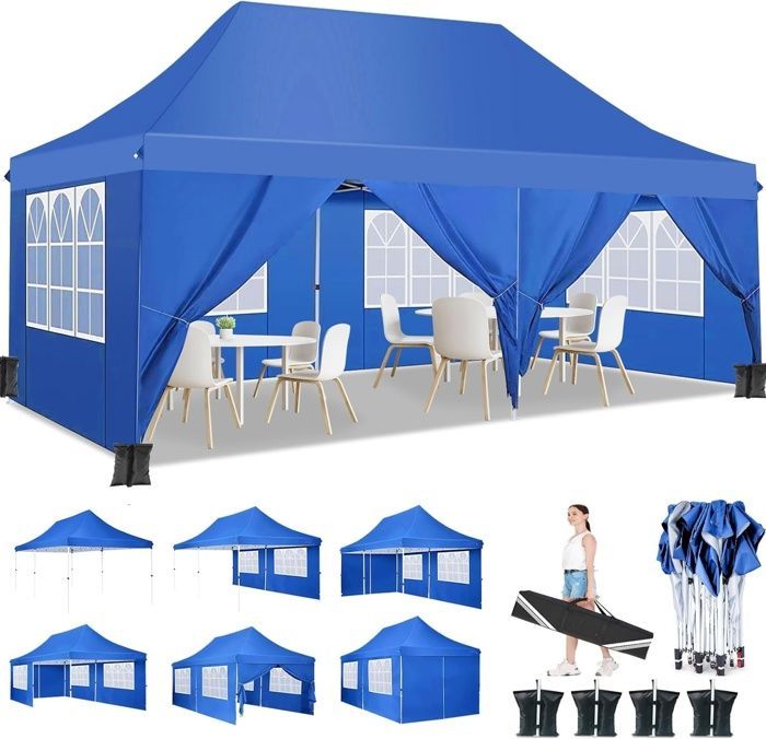 Gazebo 3x6, gazebo da giardino pieghevole e impermeabile per feste, blu