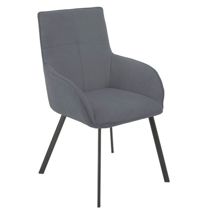 Juego de 2 sillas de comedor envolventes en tela gris con patas de metal lacado en antracita - EVIDENCE