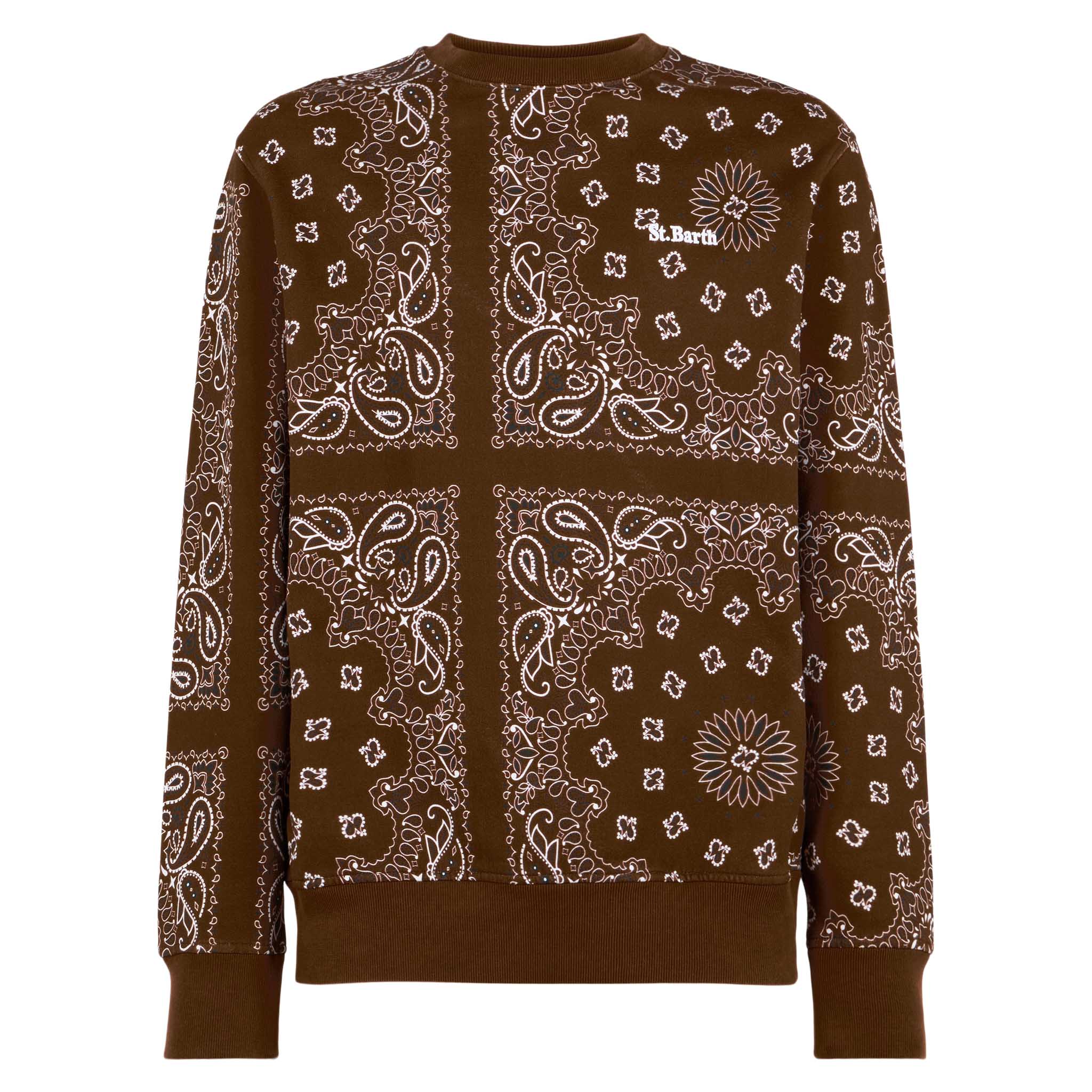 Sweatshirt met ronde hals voor heren met bruine bandana-print.