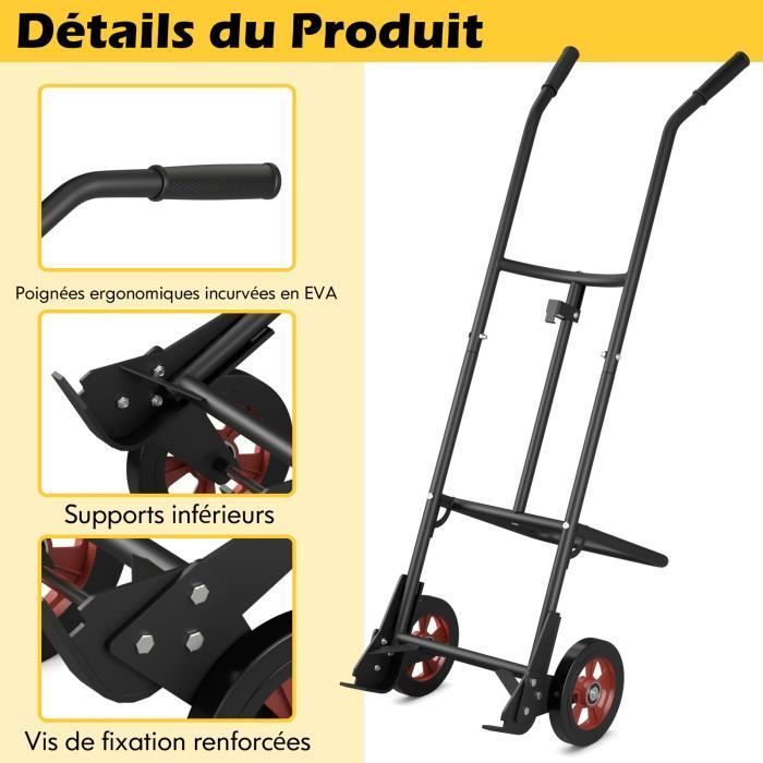 Carro de mano para bidones COSTWAY con 2 ruedas de goma y asas ergonómicas de EVA, gancho de fijación con resorte, capacidad de carga de 545 kg.