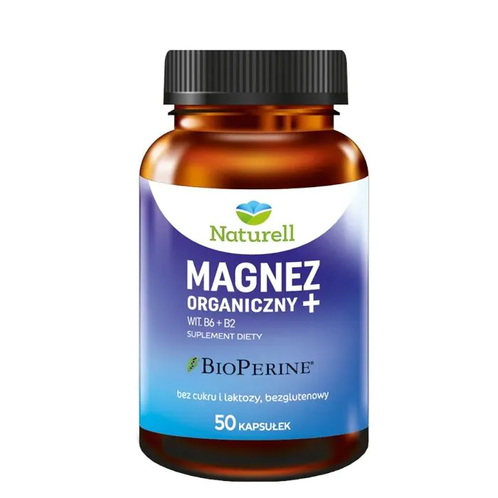 Naturell Magnez Organiczny+, Suplement diety z magnezem, witaminami B2 i B6, Kapsułki