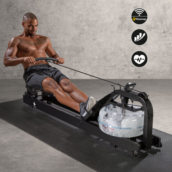 Smart water rowing machine, black