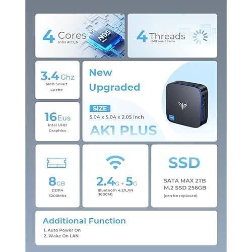 NiPoGi Mini PC 8GB DDR4 256GB SSD, Alder Lake N95 (up to 3.4GHz), Desktop Computer, 2.5
