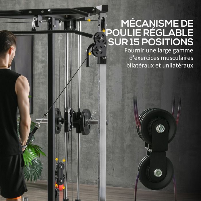 SPORTNOW Multifunktions Power Station - Pull-Up Bar - Justerbar træningsstation med 15 positioner - Sort