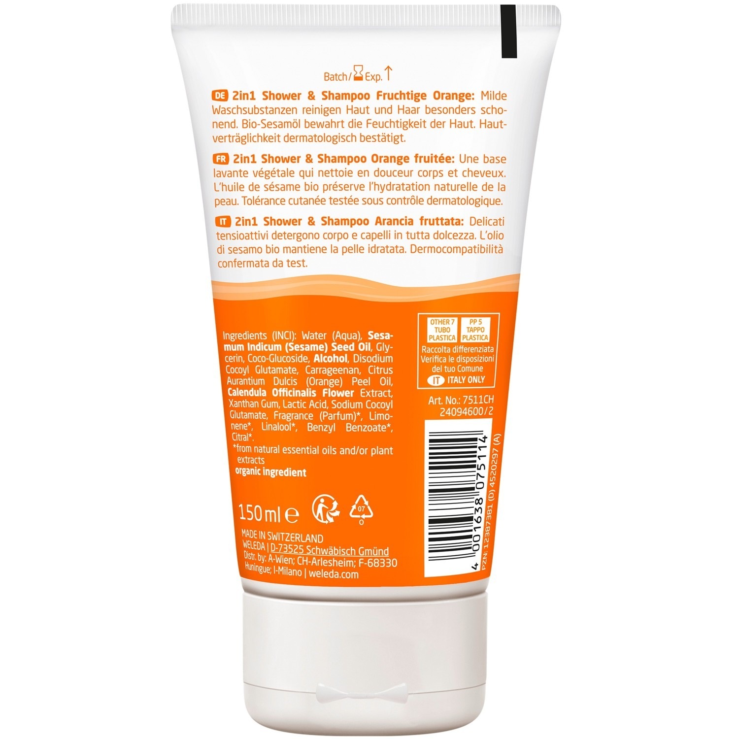 Weleda Baby Duschgel Kinder šampón 2 v 1 & Duschgel Happy Orange - 150 ml