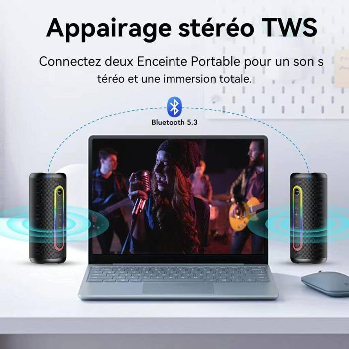 Enceinte Bluetooth 5.3 - HAUTSTORE - Portable 40W - Étanche IPX7 - 30H Autonomie - Micro intégré
