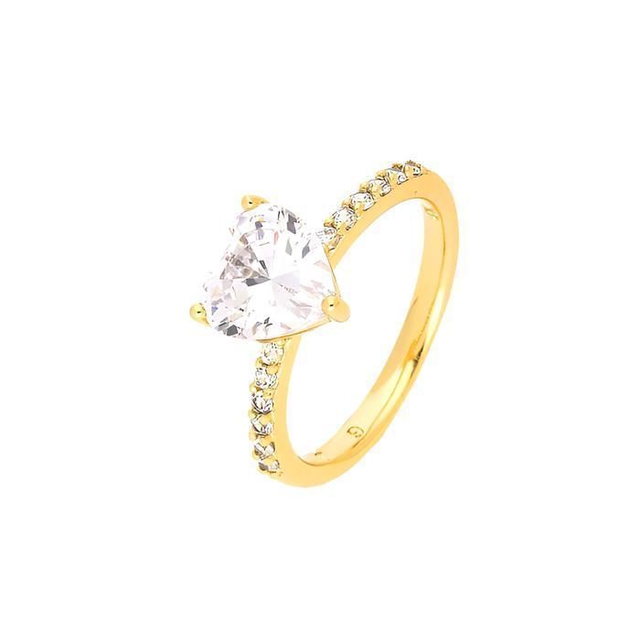 Anillo - Mujer - Corazón - Cristal - Blanco - Chapado en oro amarillo de 18k - 3 micras - Tallas 52 a 60