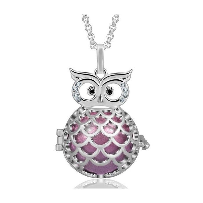 Hollow owl cage pregnancy bola with crystals and pink ball
