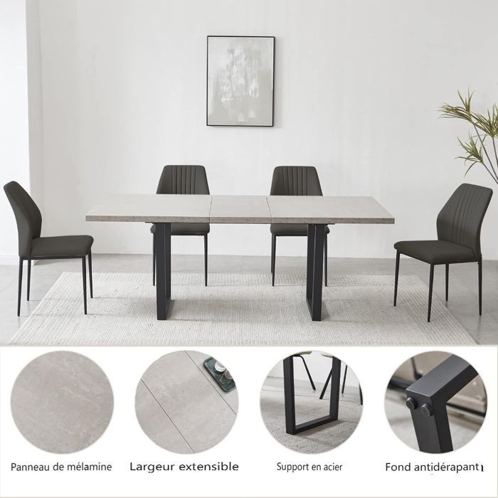 JIEXI Modern Dining Set for 6 to 8 People, Extendable Dining Table (Extendable Table + 6 Black Chairs)