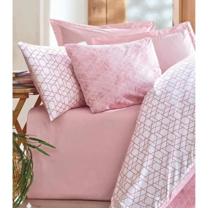 Juego de ropa de cama: 1 funda nórdica de 220 x 240 cm + 2 fundas de almohada de 60 x 60 cm - 100 % algodón reforzado - Rosa