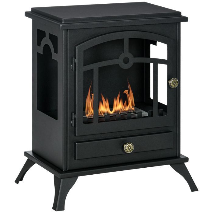 Chimenea de bioetanol - HOMCOM - independiente, quemador de 1,2 L, control de llama, calefacción - acero - 45x28x54cm - negro
