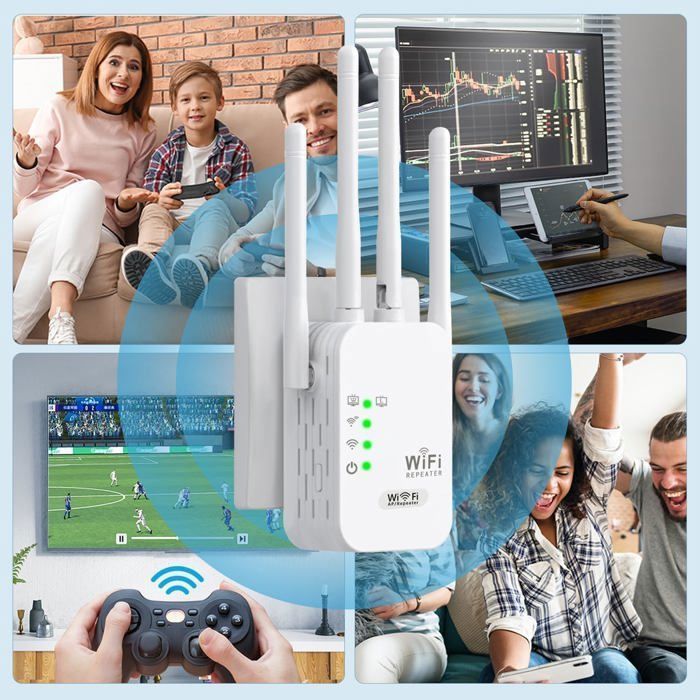 WLAN-Repeater, 1200 Mbit/s WLAN-Verstärker, 5 GHz/2,4 GHz Leistungsstarker WLAN-Repeater mit 4 Antennen, Gigabit-Ethernet-Anschluss