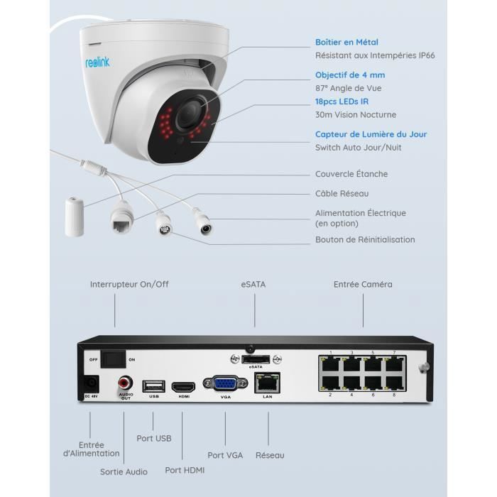 Reolink 4K Surveillance Camera Kit - 4 PoE Cameras - 8CH NVR - 24/7 Recording - Remote Access
