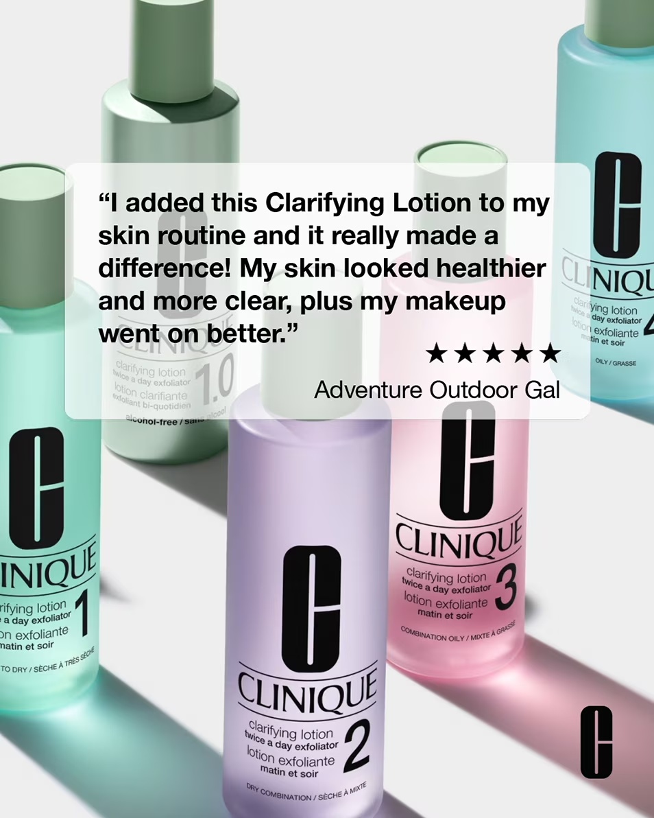 CLINIQUE CLARIFYING LOTION 1.0 - LOTIUNE EXFOLIATOR EXFOLIËRENDE DE DOUA ORI PE ZI - DROGE, GEVOELIGE HUID - SISTEM IN 3 PASI