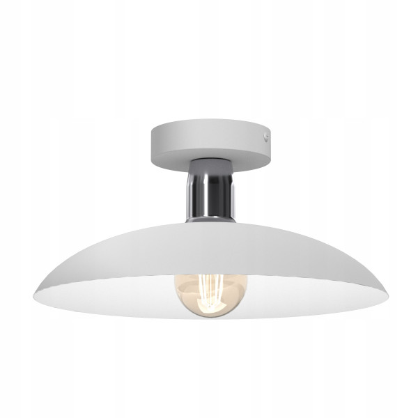 Lampa sufitowa plafon daszek e27 biała chrom metal klosz