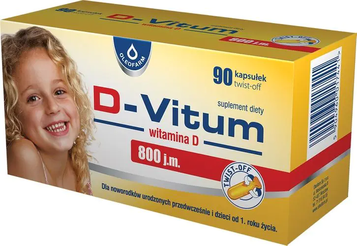 D-Vitum 800 j.m., Witamina D dla noworodków urodzonych przedwcześnie i dzieci od 1. roku, Kapsułki twist-off