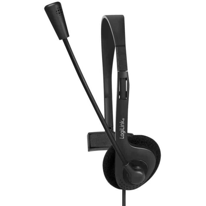 Casque micro - LOGILINK - HS0054 - Microphone réglable - Prise jack 3,5 mm - Contrôle du volume intégré