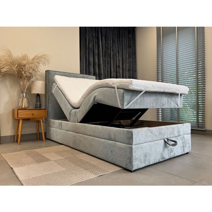 Letto matrimoniale 90x200 SORRENTO - set relax elettrico con materasso a molle insacchettate, contenitore e coprimaterasso in grigio chiaro